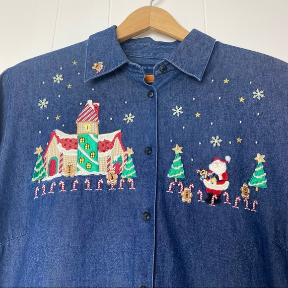 Karen Scott II Holiday Embellished Denim Button Up Shirt Women’s Size 1X - Picture 7 of 9